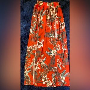 WOMENS Tomato Red Tropical Print Coverup double sided flowy Maxi  Skirt S